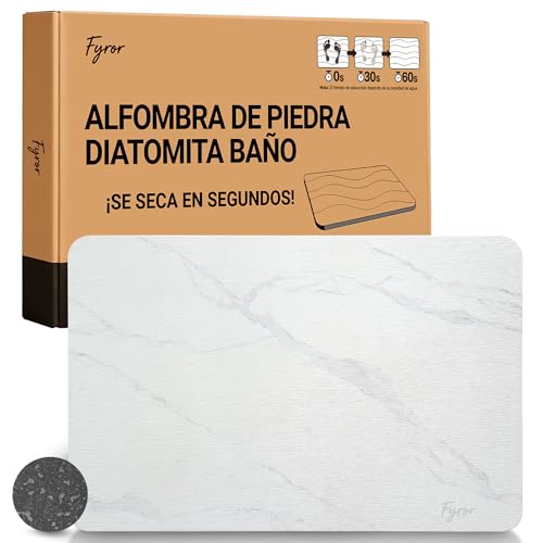 Fyror Diatomite Bath Mat Antibacterial 60 x 39 cm. Stone Bath Mat Quick Drying. Hygienic, Washable and Ecological. Keeps the floor dry and clean. Ideal for Families and Modern Homes.