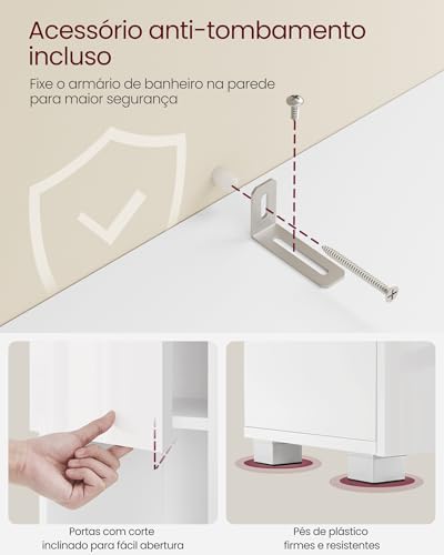 VASAGLE Armário Alto para Banheiro, Armário Estreito de Armazenamento, Armário Compacto, Unidade de Armazenamento para Banheiro, com Gaveta, Prateleiras Ajustáveis, 30 x 30 x 170 cm, Branco BBC560P31