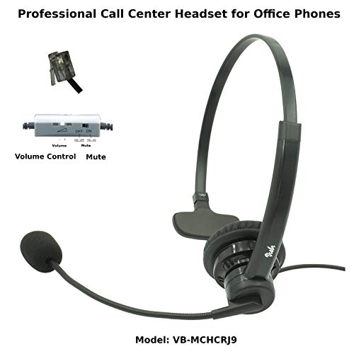 Professional Single Ear Noise Canceling Office/Call Center Headset with RJ9 connector Works with Cisco, Avaya, Polycom, Mitel, Yealink, Grandstream, NEC, Nortel, Shoretel, Allworx, FortiFone and more