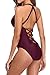 Women's Sexy Lace Up V Neck One Piece Swimsuit Swimwear Backless Bathing Suit, Wine Red, US 8/Medium