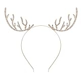 VOGUEKNOCK Christmas Headband Reindeer Antlers Crystal Paved Delicate Metal Headband Gold