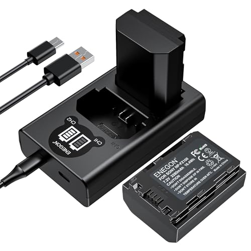 ENEGON NP-FZ100 battery 2 Pack 2280mAh and Fast Dual USB Charger with LCD Screen, Compatible with Sony ZV-E10II A9III A7CII ZV-E1 A7III A7IV FX3 FX30 A6700 A1 A7C A7CR A7RIV A7RV A7SIII A9II