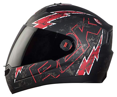 Steelbird SBA-1 R2K LIVE Full Face Helmet in Matt Finish with Smoke Visor (Large 600 MM, Matt Black/Red)