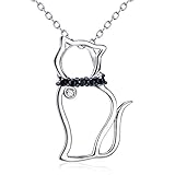 YFN 925 Sterling Silver Sweet Black Cat Women Pendant Necklace 18''(kitty Cat)