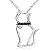 YFN Cat Pendant 925 Sterling Silver Black Cubic Zirconial Women Necklace 18''(Kitty Cat)