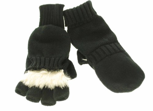 Faux Fur Trimmed Convertible Knit Fashion Gloves (One Size, Classic Black) Faux Fur Trimmed Convertible Knit Fashion Gloves (One Size, Classic Black)