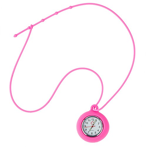 Set / Kit / Lot of 4 Necklaces / Pockets / Fob / Pendants Analogue Quartz Watches for Doctors, Nurses, Health Care Workers With Colorful Infection Control Silicone Hygienic Covers and Chains / Ropes