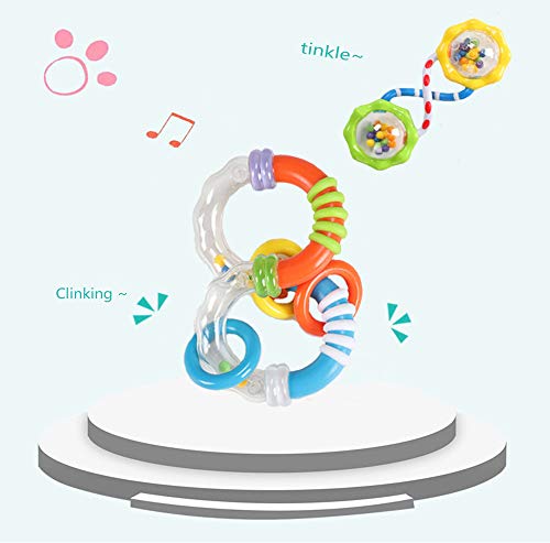GRACEON Baby Rattles Teether Toy | Set for Newborns & Infant Developmental Hand Grip Baby Toys | Cute Animal with Sound for 3 6 9 12 Months and Newborn Gift| Perfect for Boys and Girls (4 Pack)