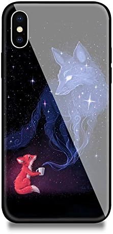 iPhone X Case, iPhone 10 Case, Weiduka TPU + Crystal Steel Tempering Glass Case, Mirror Glass Floral Pattern Painted Bumper Smooth Protective Phone Cover for iPhone X / 10 (Stars Fox)