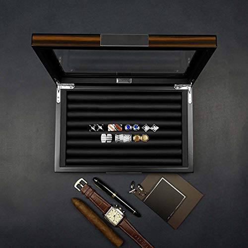 Lifomenz Co Wood Cufflink Box with Glass Window Cufflink Display Case
