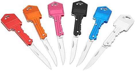 Dsmile 6 Pack Key Knife, Key Chain Knife, Self Defense Knife, Stainless Steel Keychain Shaped Folding Pocket Knife