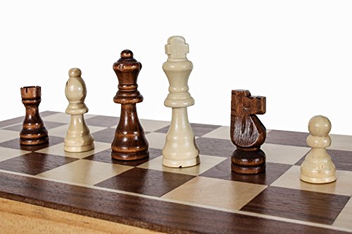 FUN+1 TOYS! High Quality 15-Inch Classic Folding Wooden Chess Set. Includes Wooden Pieces in Storage Pouches, Board, and Instructions!