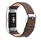 For Fitbit Charge 2 Wristband, Adjustable Genuine Leather Replacement Bands for Fitbit Charge 2 Coffee with Metal Connections
