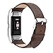 For Fitbit Charge 2 Wristband, Adjustable Genuine Leather Replacement Bands for Fitbit Charge 2 Coffee with Metal Connections