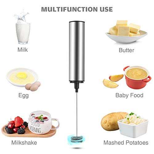 Milchaufschäumer Handheld, leegoal Elektrischer Kaffee Aufschäumer mit 2 Edelstahl-Schneebesenköpfen, 2… – Bild 6