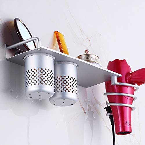 MyLifeUNIT Wall Mount Hair Dryer Hanging Rack Organizer, Aluminum Hair Dryer Holder with 2 Cups