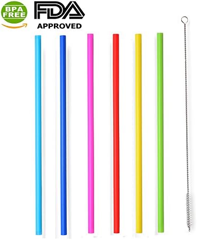XOSOY Reusable Silicone Smoothie Straws Length 10 inch fits 20 oz yeti tumbler with Cleaning Brush BPA-Free