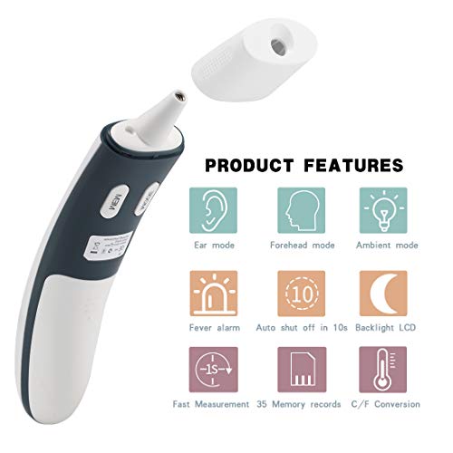 Juya Forehead and Ear Thermometer, Infrared Digital Thermometer for Fever and Fast Readings Forehead and Ear Integration for Baby, Kids and Adults with Fever Indicator