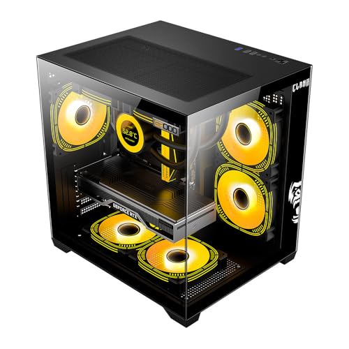Gabinete Gamer CLANM Grodd Night com 5 Fans RGB, Vidro Temperado, Micro ATX Mini ITX, Airflow Otimizado, GPU 320mm, Preto