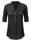 JJ Perfection Women's 3/4 Sleeve Button Down Blouse Shirt with Chest Pockets