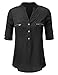 JJ Perfection Women's 3/4 Sleeve Button Down Blouse Shirt with Chest Pockets