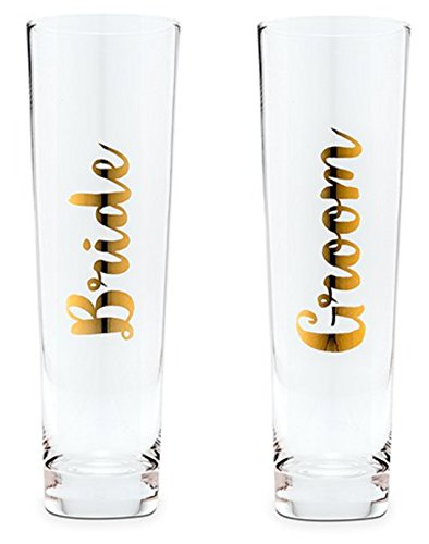 Bride and Groom Champagne Flutes Set of 2 - Metallic Gold Stemless Flute Set His and Hers - Thumbnail 4