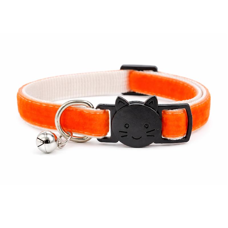 Velvet Cat Collars with Bell | Quick Safety Release Breakaway Buckle | Handmade in the UK | Available in Cat & Kitten Size | Orange Velvet — image 1
