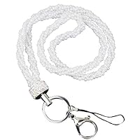 Super Fashion Imitation Pearl Beaded Badge ID Necklace Lanyard for Women (White)