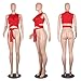 WorkTd Womens Criss Cross Bandage Wrap Crop Top Crew Neck Tie Shirts Red S