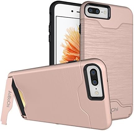 iPhone7 Plus Case ,AoBoChi Multifunction Kick -Stand Card Slot Shockproof Slim Fit Dual Layer Protective case for iPhone7 Plus 5.5Inch (Rose Golden)