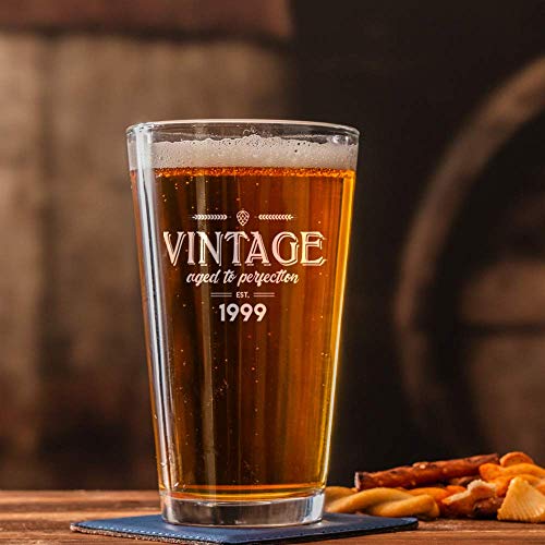 21st Birthday Beer Glass 1999 Birthday Gift Vintage 16oz PUB Style PINT Beer Glass - Funny Gifts for Men, Women, brother, mom, Anniversary