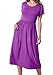 Womens Summer O Neck Pockets Loose Fit Swing Casual Midi Tunic Dress Purple XL