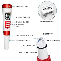 PH Meter, Digital 4 in 1 PH EC TDS Temp Meter for