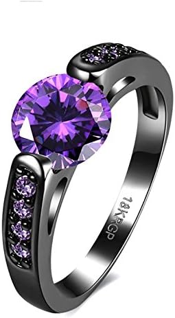 RUVEE Athena Queen of Wisdom Black Titanium Plated Purple Crystal Alloy Ring for Women