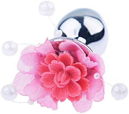Gantian Silver Stainless Steel Pink Rhinestone Flower Small Size A'mal P'lug for Men for Women