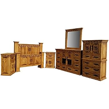 Amazon.com: King Size Copper Creek Bedroom Set, Dark Stain ...