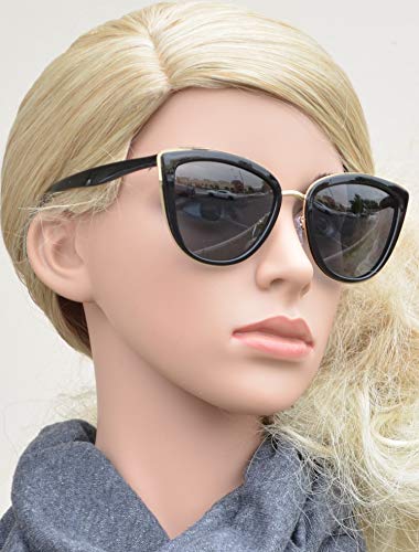 PZ Polarized - Women Cat Eye Metal Bridge Design Mirror and Solid Sunglasses (Black Gold + Solid) - Thumbnail 3