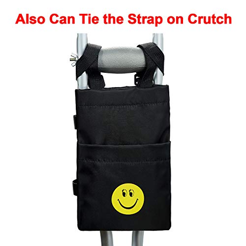 iGuerburn Crutch Bag/Pouch with Smiley Face Dual Pockets - Universal Waterproof Crutches Accessories/Supplies for Adult or Youth Crutches 9.25" x 6.3" Black - Thumbnail 3