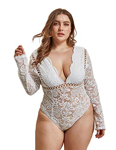 LATHPIN-Body-da-Donna-in-Pizzo-Taglie-Forti-Sexy-Estivi-Scollo-a-V-Manica-Lunga-Floreale-Bodysuit-Blusa-Camicie-Jumpsuits-Top-Tuta