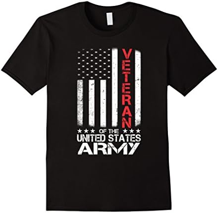 Mens US American Flag T-shirt for U.S. Army Veterans Red Line Large Black