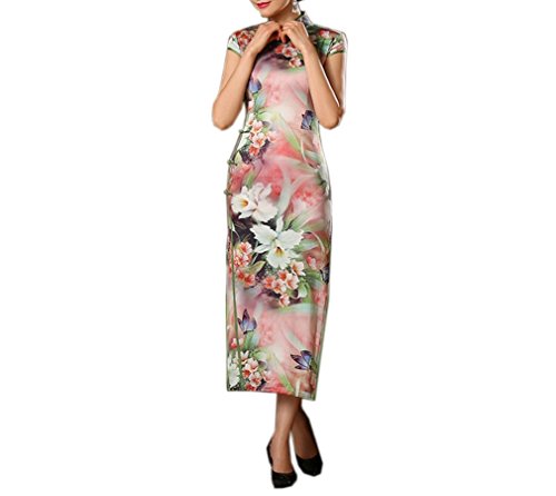 XueXian(TM) Women's Summer Floral Chinese Traditional Dress Long Qipao for Wedding Prom Party