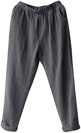 wodceeke Women Plus Size Pants, Elastic Casual Relaxed Loose Fit Cotton Linen Pants Harem Trousers Cropped Pants