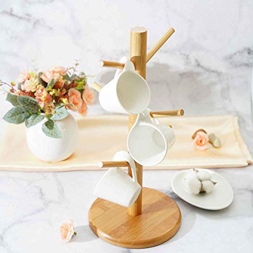 QILICHZ 1 Set Wood Bamboo Tree Shape Coffee Mugs Tea Cup Storage Rack Home Kitchen Mug Hanging Display Stand drinkware Organizer Shelf with 6 Hooks - Thumbnail 3