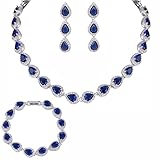 EVER FAITH Silver-Tone CZ Birthstone Elegant Tear Drop Necklace Earrings Bracelet Set