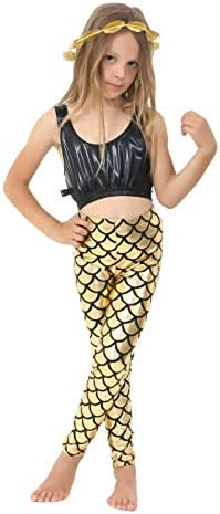 Maya Fashion Girls Kids Mermaid Fish Scale Metallic Geometric Stretch Leggings Pants 3-12 Year