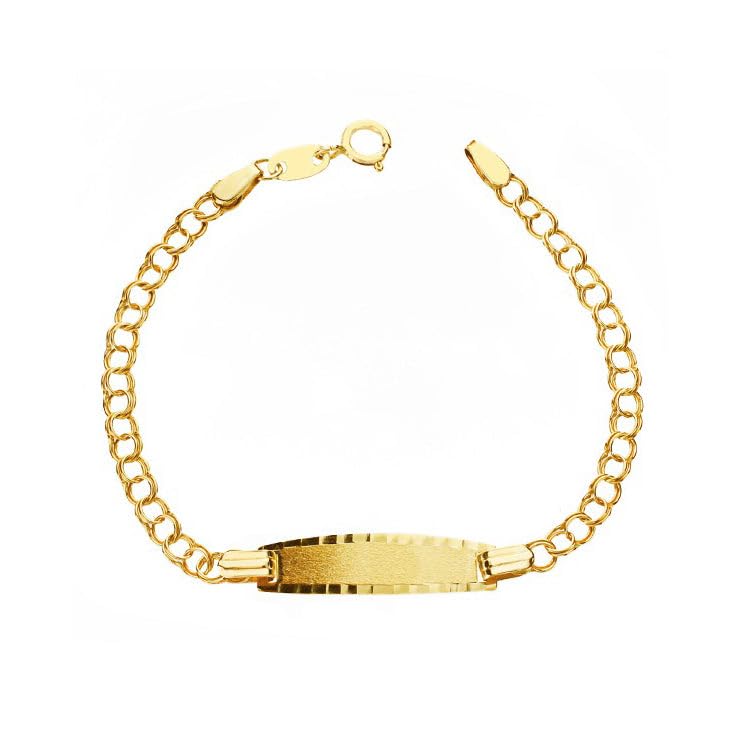 Monde Petit - 9ct Yellow Gold Personalized Hungarian Slave Bracelet Matte and Shine Finish Baby Girl 12 cm