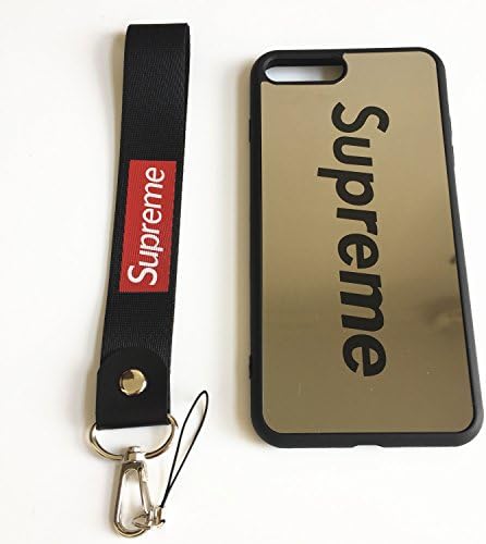 iPhone 7 Plus and 8 Plus Supreme Case,Reflective Mirror Case Cover with Wrist Lanyard Straps.Shockproof Resistant Case for Apple iPhone 7 Plus and 8 Plus 5.5 inch (Black)