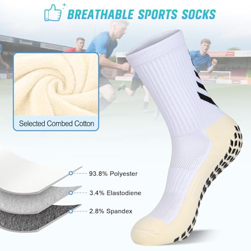LUROON Non-Slip Football Socks Men 37-46, 2/3/4 Pairs Socks Grip Silicone Football Grip Anti Blister Sports Socks for Women Breathable Non-Slip Football Socks for Cycling Trekking