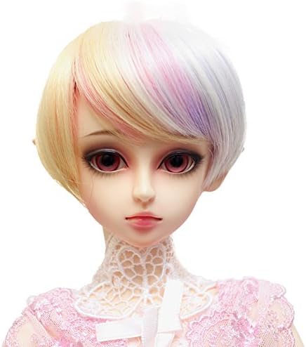 9-10 inch (22-24cm) 1/3 BJD/SD Doll Wig Mixed Gradient Color Short Hair (Blonde White Pink)