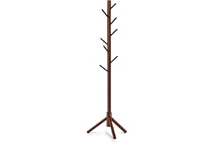 KSKSPE Wooden Coat Rack,Coat Rack Stand with 4 Height Options,8 Hooks,Sturdy Freestanding Coat Rack for Clothes,Bags,Hats,Tree Coat Rack for Home,Office,Entryway(New Brown)